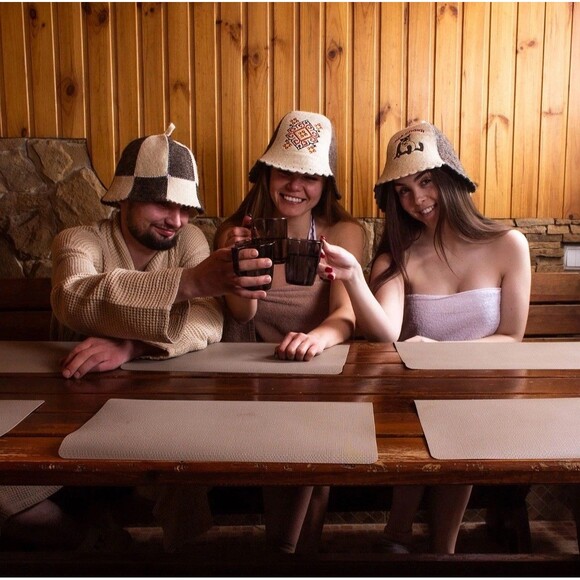 Organic Wool Checkered Sauna Hat Nordic Spa Cozy Handmade Soft - Picture 3 of 6